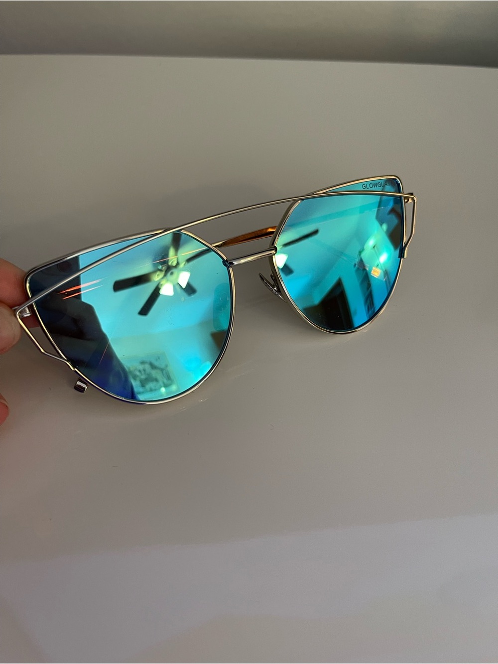 GLOWGLAM Gold-Frame Sunglasses with Blue Mirrored Lenses